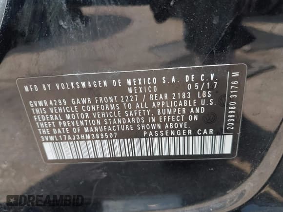 ✅ 2017 Volkswagen Jetta SEL • VIN: 3VWL17AJ3HM389507 • Lot: 43341393. Wystawiony na IAAI z przebiegiem 173 875 mil. Bezpłatny archiwum sprzedaży aukcyjnych z USA i szczegółowy raport historii pojazdu na DreamBid. Zdjęcie 9.