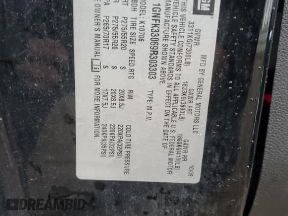 ✅ 2009 Chevrolet Tahoe LTZ • VIN: 1GNFK33069R303303 • Lot: 90898625. Wystawiony na Copart z przebiegiem 211 289 mil. Bezpłatny archiwum sprzedaży aukcyjnych z USA i szczegółowy raport historii pojazdu na DreamBid. Zdjęcie 13.