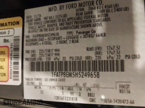 ✅ 2017 Ford Mustang V6 • VIN: 1FATP8EM5H5249658 • Lot: 39708540. Listed on IAAI with 31,054 mi. Free auction sales archive from the USA and detailed vehicle history report at DreamBid. Image 9.