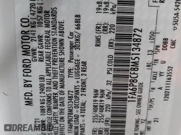 ✅ 2021 Ford Mustang GT • VIN: 1FA6P8CF8M5134872 • Lot: 91507555. Listed on Copart with Not provided. Free auction sales archive from the USA and detailed vehicle history report at DreamBid. Image 13.