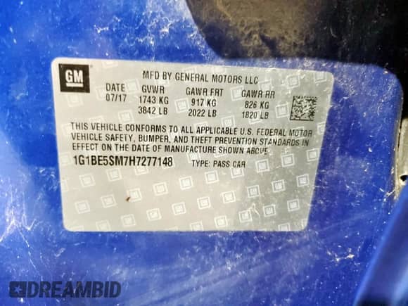 ✅ 2017 Chevrolet Cruze LT • VIN: 1G1BE5SM7H7277148 • Лот: 91120265. Опубликован ранее на Copart с пробегом 59 417 миль. Бесплатный доступ к архиву аукционных продаж из США и подробный отчёт об истории автомобиля на DreamBid. Изображение 12.