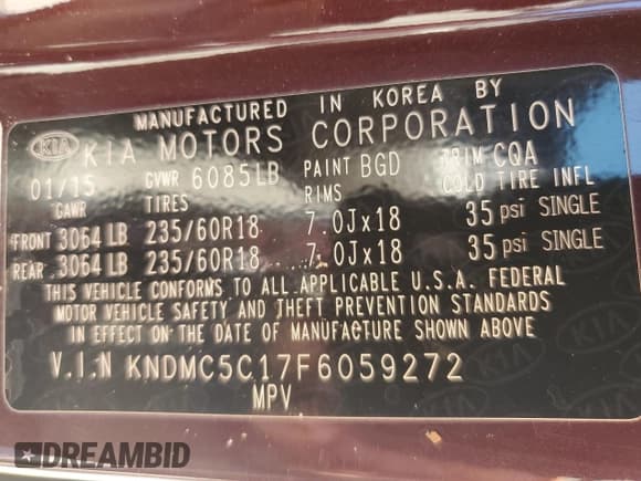 ✅ 2015 Kia Sedona SX • VIN: KNDMC5C17F6059272 • Лот: 85484425. Опубликован ранее на Copart с пробегом Не указан. Бесплатный доступ к архиву аукционных продаж из США и подробный отчёт об истории автомобиля на DreamBid. Изображение 13.