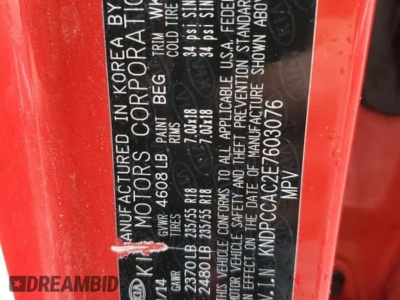 ✅ 2014 Kia Sportage EX • VIN: KNDPCCAC2E7603076 • Lot: 59896755. Listed on Copart with Not provided. Free auction sales archive from the USA and detailed vehicle history report at DreamBid. Image 13.