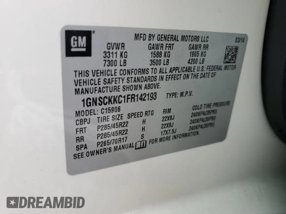 ✅ 2015 Chevrolet Suburban LTZ • VIN: 1GNSCKKC1FR142193 • Lot: 78397844. Wystawiony na Copart z przebiegiem 165 096 mil. Bezpłatny archiwum sprzedaży aukcyjnych z USA i szczegółowy raport historii pojazdu na DreamBid. Zdjęcie 16.