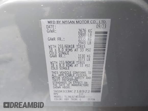 ✅ 2024 Nissan Pathfinder SL • VIN: 5N1DR3CC8RC218922 • Лот: 43691207. Опубликован ранее на IAAI с пробегом 44 817 миль. Бесплатный доступ к архиву аукционных продаж из США и подробный отчёт об истории автомобиля на DreamBid. Изображение 9.