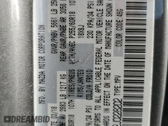 ✅ 2018 Mazda CX-9 Sport • VIN: JM3TCABY2J0228202 • Lot: 67118635. Wystawiony na Copart z przebiegiem 102 749 mil. Bezpłatny archiwum sprzedaży aukcyjnych z USA i szczegółowy raport historii pojazdu na DreamBid. Zdjęcie 13.