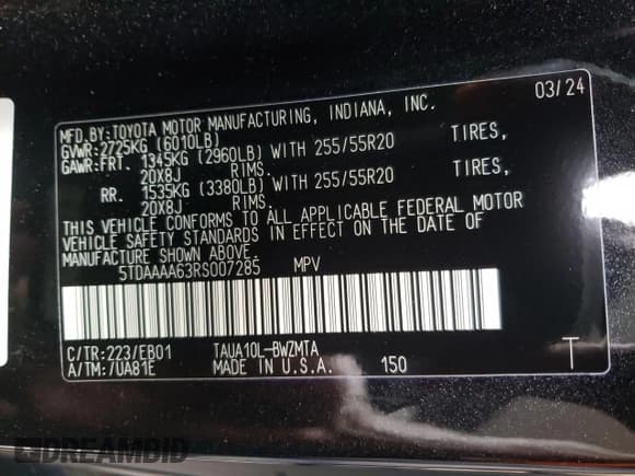 ✅ 2024 Lexus TX 350 • VIN: 5TDAAAA63RS007285 • Lot: 62910784. Wystawiony na Copart z przebiegiem 2 515 mil. Bezpłatny archiwum sprzedaży aukcyjnych z USA i szczegółowy raport historii pojazdu na DreamBid. Zdjęcie 13.