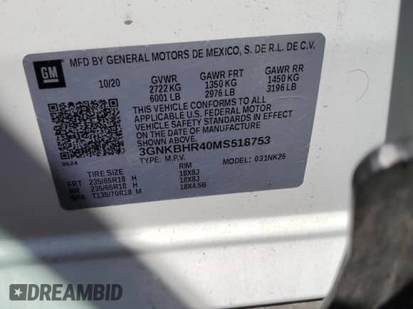 ✅ 2021 Chevrolet Blazer LT • VIN: 3GNKBHR40MS518753 • Lot: 69869444. Listed on Copart with 37,654 mi miles. Access the free auction sales archive from the USA and view a detailed vehicle history report at DreamBid. Image 14.