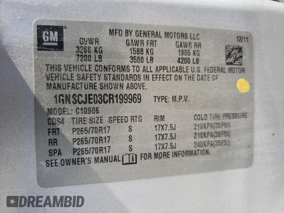 ✅ 2012 Chevrolet Suburban LT • VIN: 1GNSCJE03CR199969 • Lot: 74335844. Wystawiony na Copart z przebiegiem 255 324 mil. Bezpłatny archiwum sprzedaży aukcyjnych z USA i szczegółowy raport historii pojazdu na DreamBid. Zdjęcie 13.