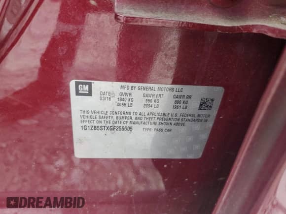 2016 Chevrolet Malibu LS z VIN 1G1ZB5STXGF256605, wystawiony jako Copart lot #90788435 z przebiegiem 100 041 mil mil oraz Czysty tytuł • Clean title. Historia ofert i sprzedaży dostępna na DreamBid. Obrazek 12.