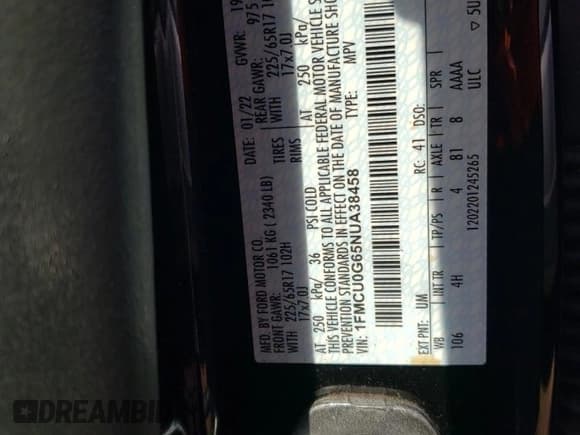 ✅ 2022 Ford Escape SE • VIN: 1FMCU0G65NUA38458 • Лот: 71638685. Опубликован ранее на Copart с пробегом 30 107 миль. Бесплатный доступ к архиву аукционных продаж из США и подробный отчёт об истории автомобиля на DreamBid. Изображение 13.