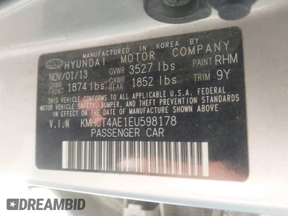 2014 Hyundai Accent GLS с VIN KMHCT4AE1EU598178, выставлен на аукционе IAAI как лот 43573669 с пробегом 107 888 миль миль и . История ставок и продаж доступна на DreamBid. Изображение 9.