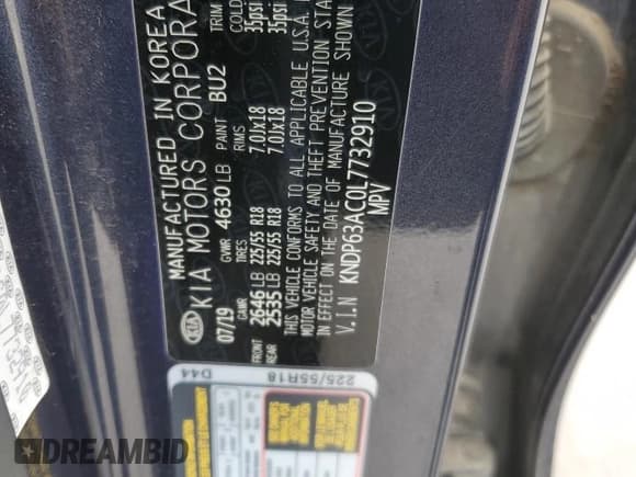 ✅ 2020 Kia Sportage S • VIN: KNDP63AC0L7732910 • Lot: 49707205. Wystawiony na Copart z przebiegiem 61 842 mil. Bezpłatny archiwum sprzedaży aukcyjnych z USA i szczegółowy raport historii pojazdu na DreamBid. Zdjęcie 13.