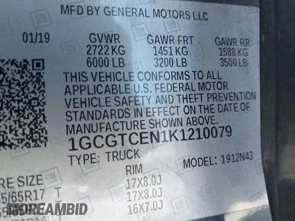 ✅ 2019 Chevrolet Colorado 4WD LT • VIN: 1GCGTCEN1K1210079 • Lot: 43589808. Listed on IAAI with 160,159 mi. Free auction sales archive from the USA and detailed vehicle history report at DreamBid. Image 9.