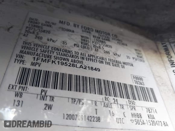 ✅ 2008 Ford Expedition Max Limited • VIN: 1FMFK19528LA21849 • Lot: 42674778. Wystawiony na IAAI z przebiegiem 290 891 mil. Bezpłatny archiwum sprzedaży aukcyjnych z USA i szczegółowy raport historii pojazdu na DreamBid. Zdjęcie 9.