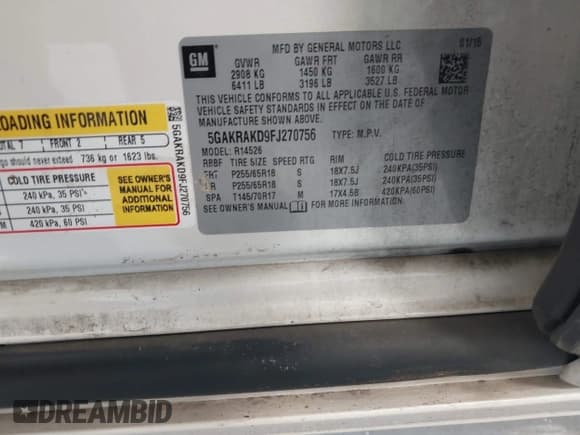 ✅ 2015 Buick Enclave Convenience • VIN: 5GAKRAKD9FJ270756 • Лот: 42268483. Опубликован ранее на IAAI с пробегом 170 531 миль. Бесплатный доступ к архиву аукционных продаж из США и подробный отчёт об истории автомобиля на DreamBid. Изображение 9.