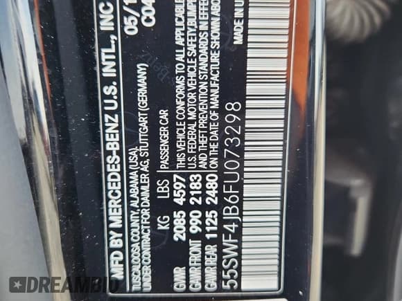 ✅ 2015 Mercedes-Benz C 300 • VIN: 55SWF4JB6FU073298 • Lot: 92398355. Listed on Copart with 115,612 mi. Free auction sales archive from the USA and detailed vehicle history report at DreamBid. Image 13.