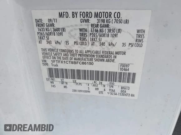 ✅ 2011 Ford F-150 XL • VIN: 1FTFX1CT8BFC86150 • Лот: 43419578. Опубликован ранее на IAAI с пробегом 183 764 миль. Бесплатный доступ к архиву аукционных продаж из США и подробный отчёт об истории автомобиля на DreamBid. Изображение 9.