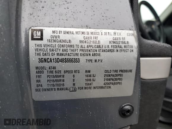 ✅ 2008 Chevrolet HHR LS • VIN: 3GNCA13D48S666353 • Lot: 79993854. Listed on Copart with 207,616 mi. Free auction sales archive from the USA and detailed vehicle history report at DreamBid. Image 12.