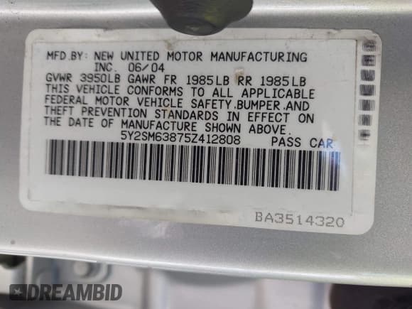 ✅ 2005 Pontiac Vibe • VIN: 5Y2SM63875Z412808 • Lot: 43438129. Wystawiony na IAAI z przebiegiem Nie podano. Bezpłatny archiwum sprzedaży aukcyjnych z USA i szczegółowy raport historii pojazdu na DreamBid. Zdjęcie 9.
