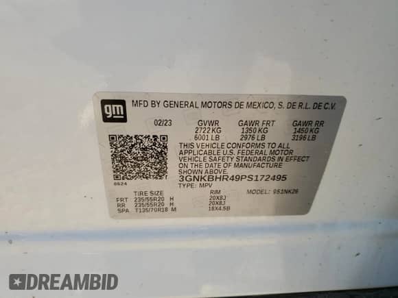 2023 Chevrolet Blazer LT с VIN 3GNKBHR49PS172495, выставлен на аукционе Copart как лот 90341815 с пробегом 54 186 миль миль и Чистый • Clean title. История ставок и продаж доступна на DreamBid. Изображение 14.