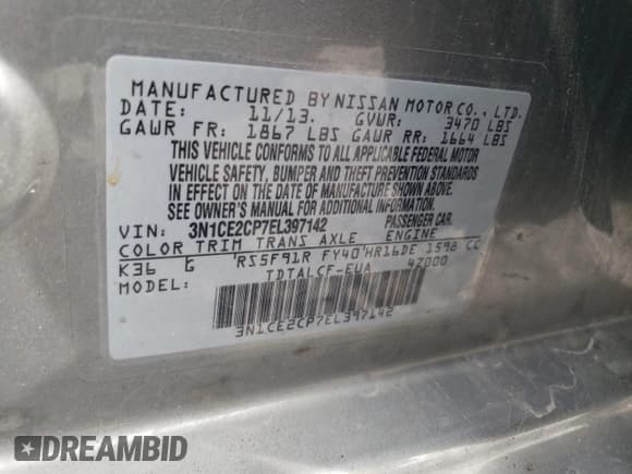 ✅ 2014 Nissan Note S • VIN: 3N1CE2CP7EL397142 • Lot: 85729595. Wystawiony na Copart z przebiegiem 153 169 mil. Bezpłatny archiwum sprzedaży aukcyjnych z USA i szczegółowy raport historii pojazdu na DreamBid. Zdjęcie 12.