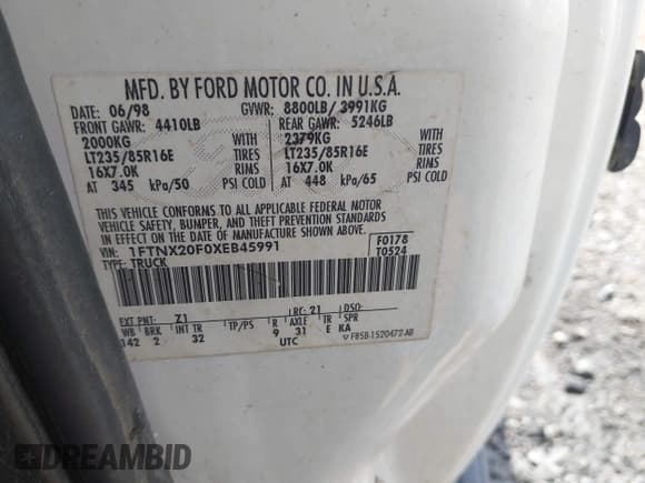 ✅ 1999 Ford F-250 XL • VIN: 1FTNX20F0XEB45991 • Lot: 42733999. Listed on IAAI with 309,363 mi. Free auction sales archive from the USA and detailed vehicle history report at DreamBid. Image 9.