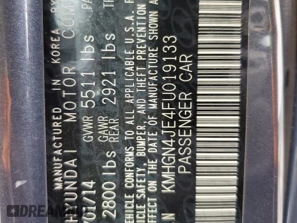 ✅ 2015 Hyundai Genesis 3.8L • VIN: KMHGN4JE4FU019133 • Лот: 51439735. Опубликован ранее на Copart с пробегом 86 136 миль. Бесплатный доступ к архиву аукционных продаж из США и подробный отчёт об истории автомобиля на DreamBid. Изображение 12.