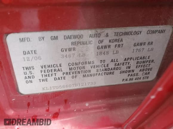 ✅ 2007 Chevrolet Aveo LT • VIN: KL1TG56607B121733 • Lot: 49431035. Wystawiony na Copart z przebiegiem 180 162 mil. Bezpłatny archiwum sprzedaży aukcyjnych z USA i szczegółowy raport historii pojazdu na DreamBid. Zdjęcie 13.