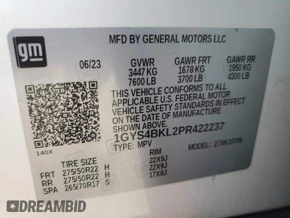 ✅ 2023 Cadillac Escalade 4WD Premium Luxury • VIN: 1GYS4BKL2PR422237 • Lot: 73868994. Listed on Copart with 13,493 mi. Free auction sales archive from the USA and detailed vehicle history report at DreamBid. Image 14.