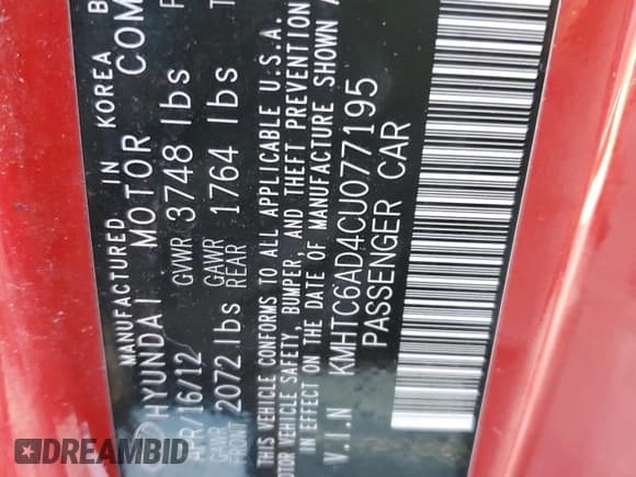 ✅ 2012 Hyundai Veloster w/Gray Int • VIN: KMHTC6AD4CU077195 • Lot: 41647884. Wystawiony na Copart z przebiegiem 141 825 mil. Bezpłatny archiwum sprzedaży aukcyjnych z USA i szczegółowy raport historii pojazdu na DreamBid. Zdjęcie 13.