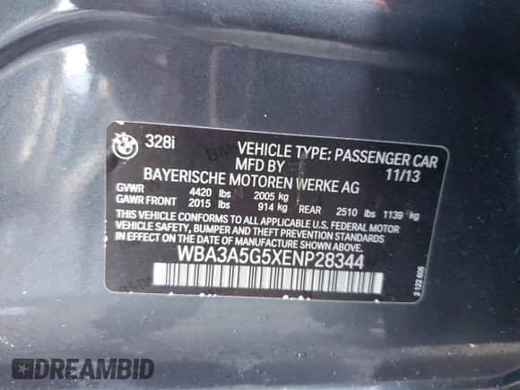 2014 BMW 3 Series 328i с VIN WBA3A5G5XENP28344, выставлен на аукционе Copart как лот 85688405 с пробегом 130 939 миль миль и Списание • Salvage title. История ставок и продаж доступна на DreamBid. Изображение 12.