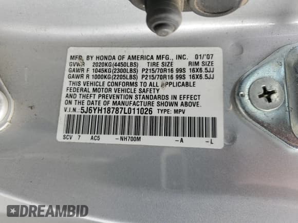 ✅ 2007 Honda Element EX • VIN: 5J6YH18787L011026 • Lot: 91361225. Listed on Copart with 267,951 mi. Free auction sales archive from the USA and detailed vehicle history report at DreamBid. Image 12.