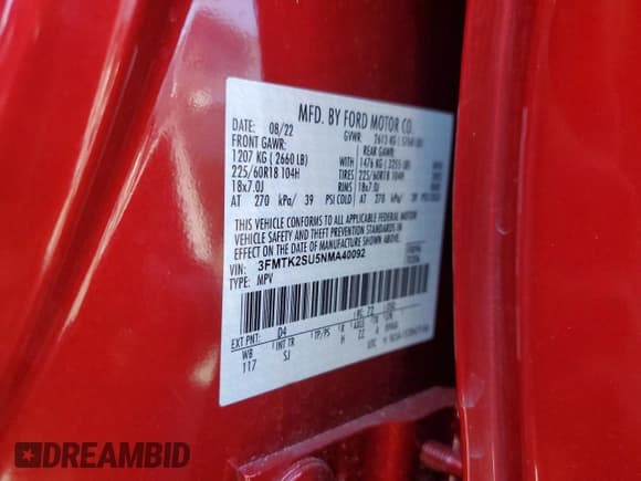 ✅ 2022 Ford Mustang Mach-E California Route 1 • VIN: 3FMTK2SU5NMA40092 • Lot: 68155225. Listed on Copart with 21,642 mi. Free auction sales archive from the USA and detailed vehicle history report at DreamBid. Image 13.