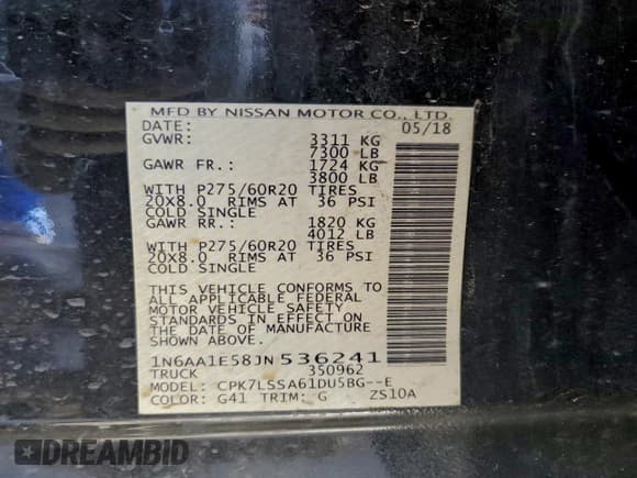 ✅ 2018 Nissan Titan SV • VIN: 1N6AA1E58JN536241 • Lot: 94370505. Listed on Copart with 148,505 mi. Free auction sales archive from the USA and detailed vehicle history report at DreamBid. Image 12.