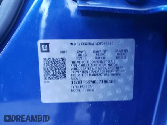 ✅ 2018 Chevrolet Cruze Premier • VIN: 1G1BF5SM0J7196463 • Лот: 72712102. Размещён на Copart с пробегом 113 469 миль миль. Получите бесплатный доступ к архиву аукционных продаж из США и посмотрите подробный отчёт об истории автомобиля на DreamBid. Изображение 12.