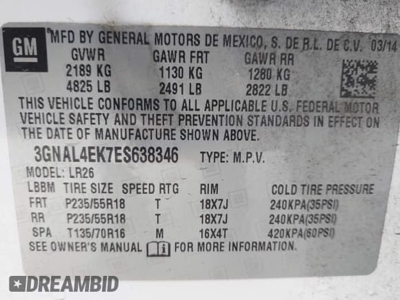 ✅ 2014 Chevrolet Captiva Sport LTZ • VIN: 3GNAL4EK7ES638346 • Lot: 42641330. Wystawiony na IAAI z przebiegiem 184 038 mil. Bezpłatny archiwum sprzedaży aukcyjnych z USA i szczegółowy raport historii pojazdu na DreamBid. Zdjęcie 9.