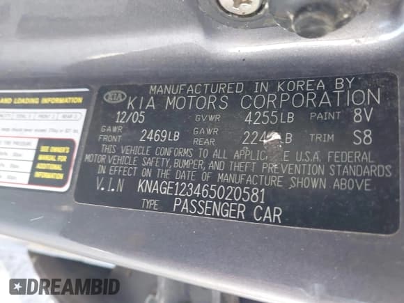 ✅ 2006 Kia Optima LX • VIN: KNAGE123465020581 • Лот: 42278893. Опубликован ранее на IAAI с пробегом 266 468 миль. Бесплатный доступ к архиву аукционных продаж из США и подробный отчёт об истории автомобиля на DreamBid. Изображение 9.