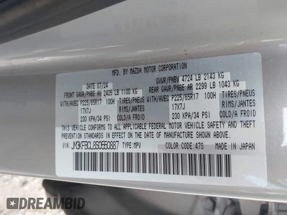 ✅ 2025 Mazda CX-5 S Preferred • VIN: JM3KFBCL8S0550887 • Lot: 43263573. Listed on IAAI with 18,377 mi. Free auction sales archive from the USA and detailed vehicle history report at DreamBid. Image 9.