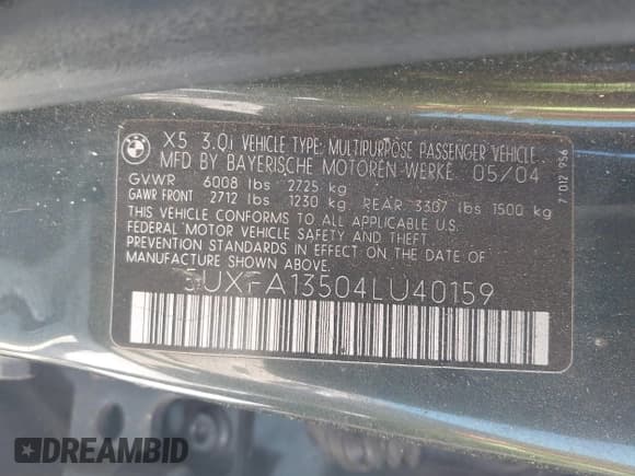 ✅ 2004 BMW X5 3.0i • VIN: 5UXFA13504LU40159 • Lot: 43231692. Listed on IAAI with 113,261 mi. Free auction sales archive from the USA and detailed vehicle history report at DreamBid. Image 9.