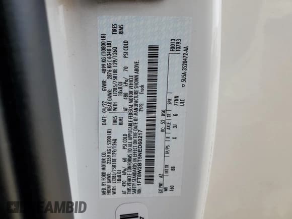 ✅ 2022 Ford F-250 XL • VIN: 1FT8W2BT5NED60217 • Lot: 53212055. Listed on Copart with 115,075 mi. Free auction sales archive from the USA and detailed vehicle history report at DreamBid. Image 12.