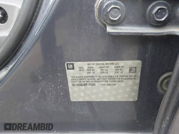 ✅ 2014 Chevrolet Malibu LT • VIN: 1G11C5SL4EF115326 • Lot: 43314365. Listed on IAAI with 204,461 mi. Free auction sales archive from the USA and detailed vehicle history report at DreamBid. Image 9.