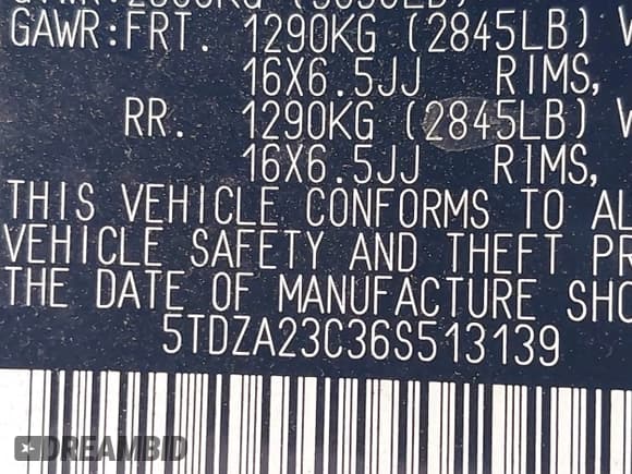 ✅ 2006 Toyota Sienna LE • VIN: 5TDZA23C36S513139 • Lot: 43780358. Listed on IAAI with 179,902 mi. Free auction sales archive from the USA and detailed vehicle history report at DreamBid. Image 9.