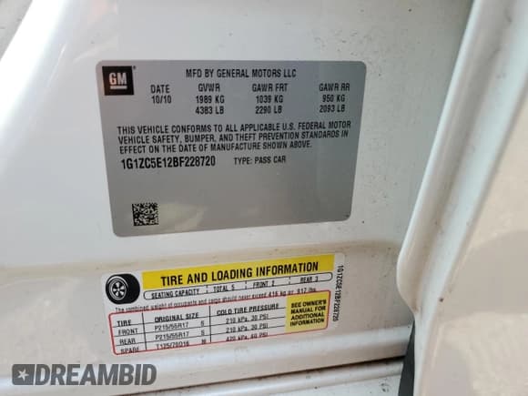 ✅ 2011 Chevrolet Malibu 1LT • VIN: 1G1ZC5E12BF228720 • Lot: 68264344. Listed on Copart with 104,763 mi. Free auction sales archive from the USA and detailed vehicle history report at DreamBid. Image 12.