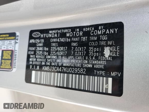 ✅ 2019 Hyundai Tucson Value • VIN: KM8J3CA47KU029582 • Лот: 81054695. Опубликован ранее на Copart с пробегом 122 431 миль. Бесплатный доступ к архиву аукционных продаж из США и подробный отчёт об истории автомобиля на DreamBid. Изображение 13.