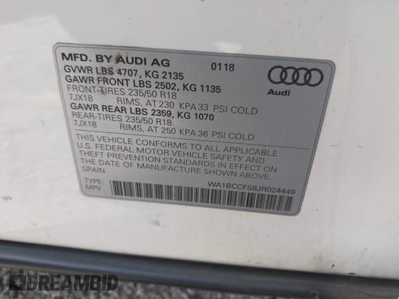 ✅ 2018 Audi Q3 Premium • VIN: WA1BCCFS8JR024449 • Lot: 42594435. Listed on IAAI with 83,729 mi. Free auction sales archive from the USA and detailed vehicle history report at DreamBid. Image 9.