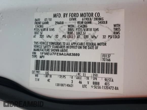 ✅ 2010 Ford Explorer Limited • VIN: 1FMEU7FE9AUA83889 • Lot: 69426445. Wystawiony na Copart z przebiegiem 180 284 mil. Bezpłatny archiwum sprzedaży aukcyjnych z USA i szczegółowy raport historii pojazdu na DreamBid. Zdjęcie 13.