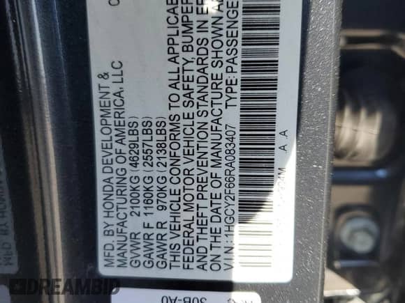 2024 Honda Accord EX-L с VIN 1HGCY2F66RA083407, выставлен на аукционе Copart как лот 71924225 с пробегом 22 494 миль миль и Списание • Salvage title. История ставок и продаж доступна на DreamBid. Изображение 12.