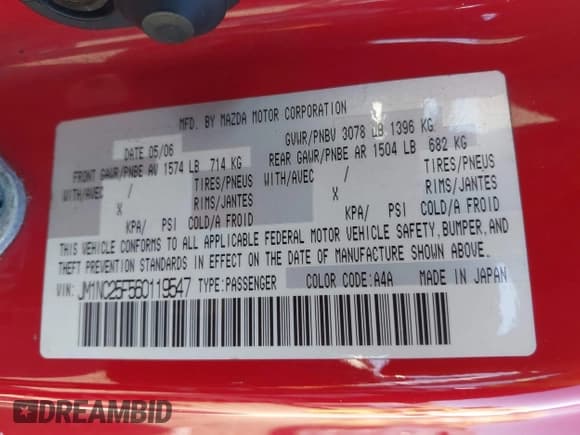 ✅ 2006 Mazda MX-5 Miata MX-5 • VIN: JM1NC25F560119547 • Lot: 43480565. Wystawiony na IAAI z przebiegiem 106 854 mil. Bezpłatny archiwum sprzedaży aukcyjnych z USA i szczegółowy raport historii pojazdu na DreamBid. Zdjęcie 9.