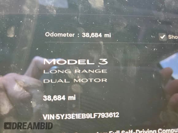 ✅ 2020 Tesla Model 3 Long Range • VIN: 5YJ3E1EB9LF793612 • Лот: 66373955. Опубликован ранее на Copart с пробегом 38 684 миль. Бесплатный доступ к архиву аукционных продаж из США и подробный отчёт об истории автомобиля на DreamBid. Изображение 9.